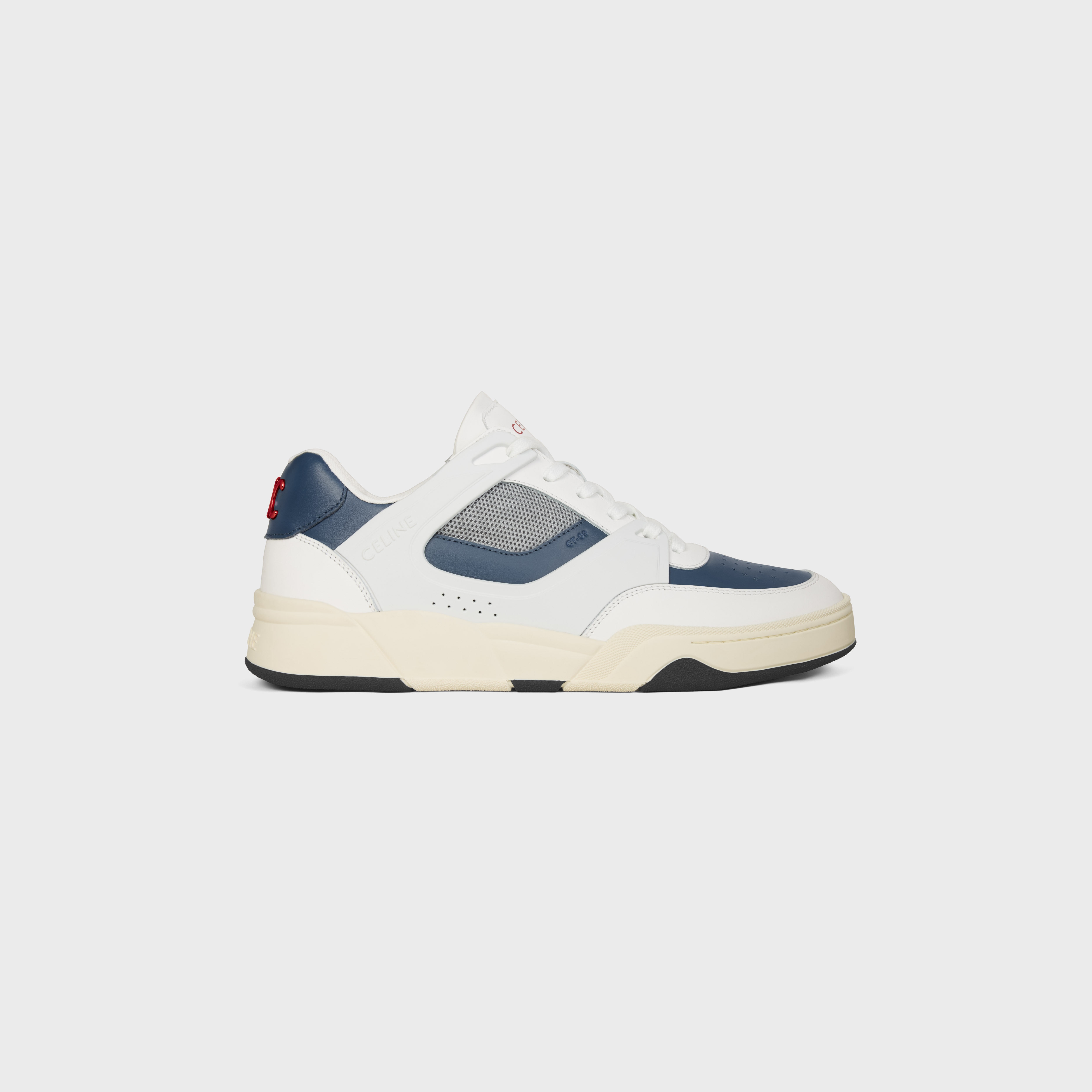 CT-09 TRAINER SNEAKER IN CALFSKIN AND MESH - ULTRA WHITE / NAVY